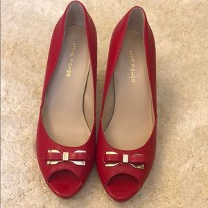 Marc Fisher open toe red pumps
